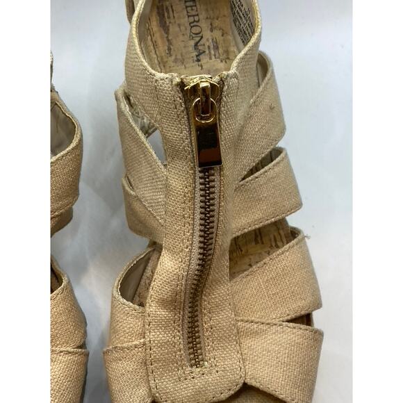 MERONA Women's Tan Alexa Strappy Peep-Toe Cork Wedge Sandals SZ 11 - Picture 6 of 11